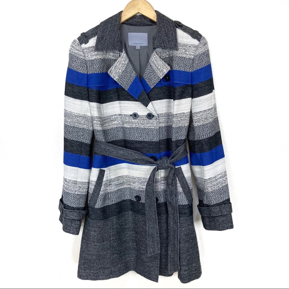 Classique Entier Striped Trench Coat Jacket Women’s Sz XL NWOT